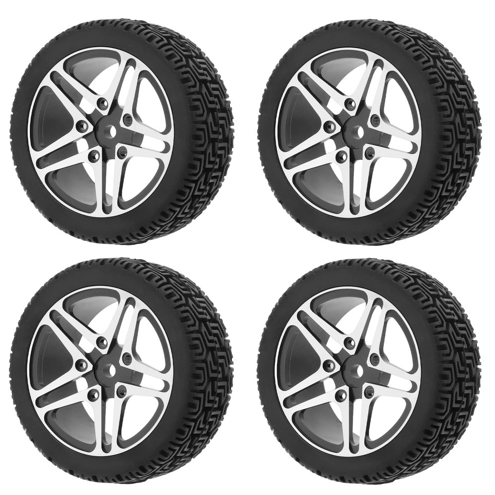 4pcs RC Wheels and Tires Set,70MM Alloy Wheel Hub Rubber Tires Model Car Accessories for 94122 94123 TT01 WF06 1:10 RC Car Crawler 5 Colors Toys and Games (Black)