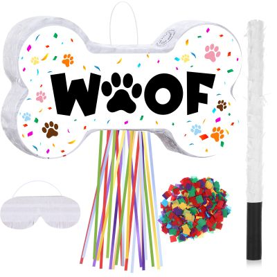 Sotiff Dog Piata Set Include Paw Print Piata Stick Bat Blindfold Mask Puppy Party Decor for Let's Woof Birthday Party Game Decor Supplies(Dog Bone)