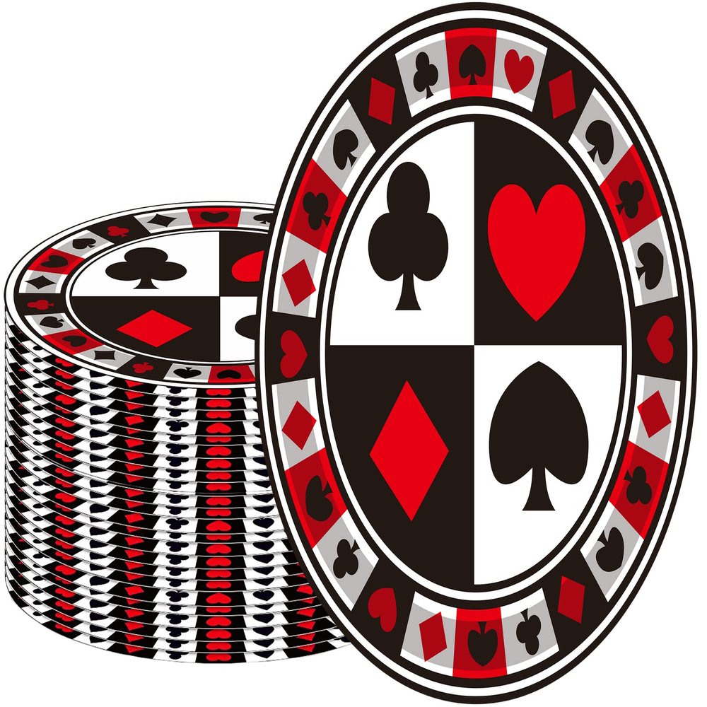 40 Pcs Casino Party Supplies - 7" Poker Paper Plates for Casino Night, Las Vegas Birthday Party Decorations