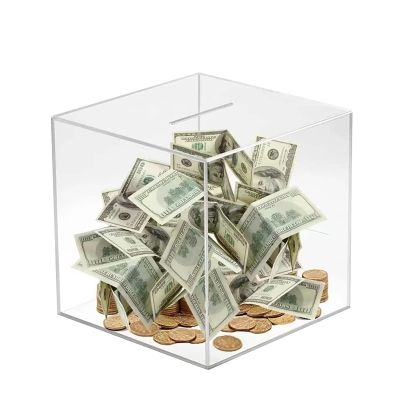 Clear Piggy Bank for Adults Kids, Acrylic Money Saving Box, Unopenable Piggy Bank for Adults Must Break to Open, Money Tip Jar, Money Saver for Cash Coin Saving (15 * 15 * 15CM)