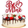 1 PCS Be Mine Cake Topper Glitter Happy Valentine's Day Cake Topper Sweet Love Heart Cake Pick Decorations for Valentine's Day Theme Wedding Bridal Shower Birthday Party Supplies Red view 1