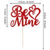 1 PCS Be Mine Cake Topper Glitter Happy Valentine's Day Cake Topper Sweet Love Heart Cake Pick Decorations for Valentine's Day Theme Wedding Bridal Shower Birthday Party Supplies Red view 2