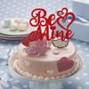 1 PCS Be Mine Cake Topper Glitter Happy Valentine's Day Cake Topper Sweet Love Heart Cake Pick Decorations for Valentine's Day Theme Wedding Bridal Shower Birthday Party Supplies Red view 4