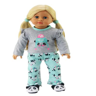 American Fashion World Winter Panda Pajama Set for 18-Inch Dolls | 2 Piece | Premium Quality & Trendy Design | Dolls Clothes | Outfit Fashions for Dolls for Popular Brands