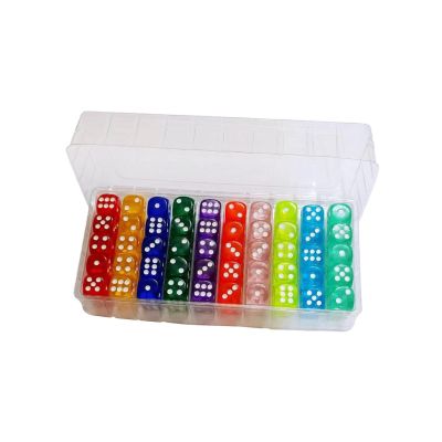 DYNWAVE 100 Pieces 6 Sided Dice Set Translucent Acrylic Bulk Dice Round Corner 14mm for Playing Favors Gifts Math Learning Classroom
