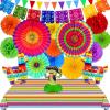 [ 7 Varieties ] 33Pcs Cinco De Mayo Fiesta Party Decorations, Mexican Themed Party Supplies, Paper Fans Pom Poms Table Cover Llama Balloons Pennant Papel Picado Banner Honeycomb Table Decor view 1