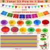[ 7 Varieties ] 33Pcs Cinco De Mayo Fiesta Party Decorations, Mexican Themed Party Supplies, Paper Fans Pom Poms Table Cover Llama Balloons Pennant Papel Picado Banner Honeycomb Table Decor view 2