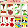 [ 7 Varieties ] 33Pcs Cinco De Mayo Fiesta Party Decorations, Mexican Themed Party Supplies, Paper Fans Pom Poms Table Cover Llama Balloons Pennant Papel Picado Banner Honeycomb Table Decor view 3