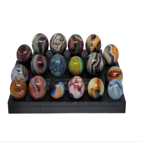 Tiered Marbles Display Holds 18 Marbles 5/8" to .72"- Sphere Display Great for Shelves (Black)