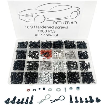 1000pcs Universal RC Screw Kit Screws Assortment Set, Hardware Fasteners for Traxxas Axial Redcat HPI Arrma SCX10 Losi 1/8 1/10 1/12 1/16 Scale RC Cars Trucks Crawler, RC Screw Kit, Body Clips Pins
