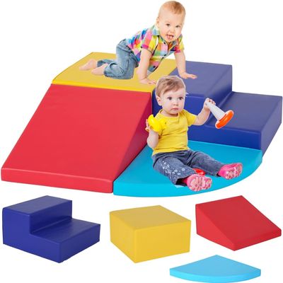 BLKMTY Toddler Climbing Toys Indoor 4-Piece Set Kids Corner Climber - Soft Foam Climbing Toys for Toddlers 1-3, Indoor Baby Crawling & Sliding Play Set Kids Climbing Foam Blocks, Colourful