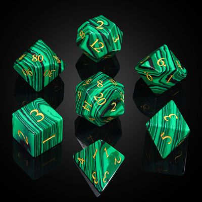 UDIXI Malachite Stone Dice Set D&D 7PCS Gemstone Dice Polyhedral with Gift Case for Role Playing Games Tabletop Games