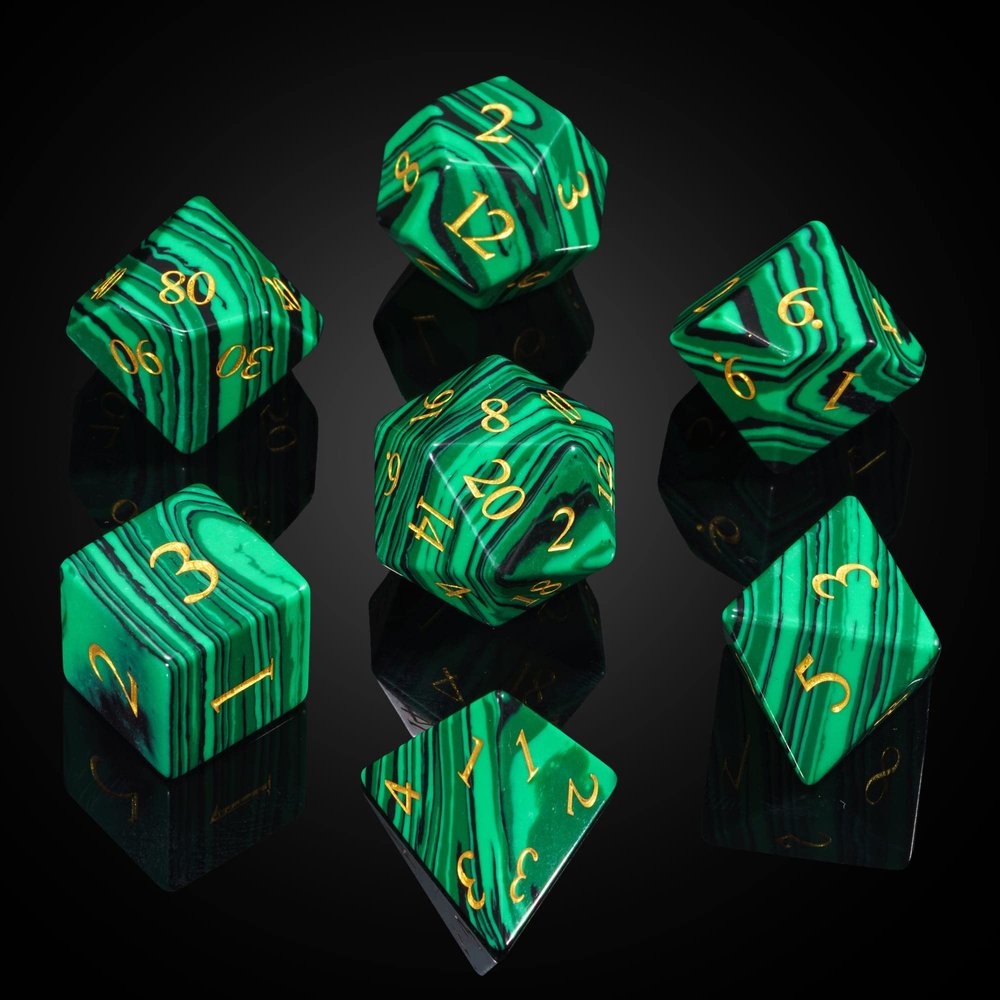UDIXI Malachite Stone Dice Set D&D 7PCS Gemstone Dice Polyhedral with Gift Case for Role Playing Games Tabletop Games