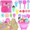 Collapsible Beach Toys Set for Kids Toddlers Girls, Collapsible Sand Bucket and Shovels Set with Mesh Bag & Sand Molds, Ice Cream Travel Sand Toys for Beach, Sandbox Toys for Toddlers Kids Age 3-10 view 1