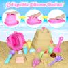 Collapsible Beach Toys Set for Kids Toddlers Girls, Collapsible Sand Bucket and Shovels Set with Mesh Bag & Sand Molds, Ice Cream Travel Sand Toys for Beach, Sandbox Toys for Toddlers Kids Age 3-10 view 2