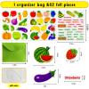 PENGFULL Felt Fruits and Vegetables Learning Pieces,62 Felt Flannel Board Pieces,Learn Common Fruits and Vegetables and Words for Kindergarten,Preschool,Toddlers view 2