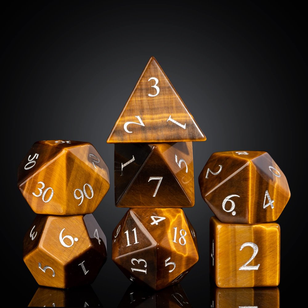 UDIXI Stone DND Dice Set, 7PCS Tiger's Eye Gemstone D&D Dice for Role Playing Dice and Tabletop Games