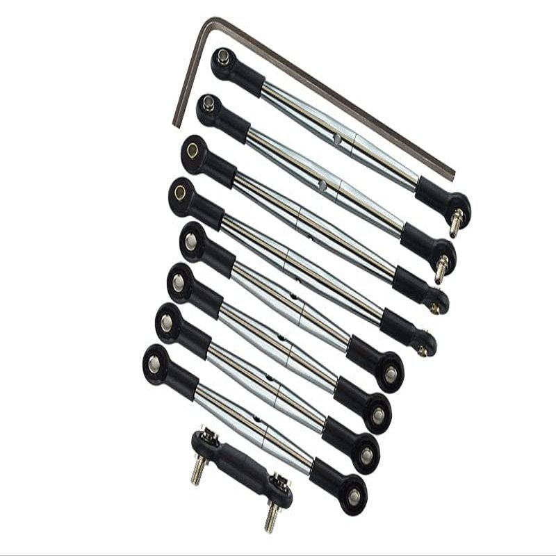Complete Aluminum Steering Tie Rod & Suspension Pushrod Linkage Set for Traxxas 1/16 Mini E-Revo Summit Upgrades - Silver