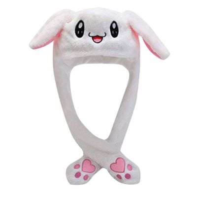 YOMEESOUL Cute Bunny Hat with Moving Ears Kawaii Accessories for Girls, Christmas Easter Party Cosplay Plush Rabbit Hats (White)