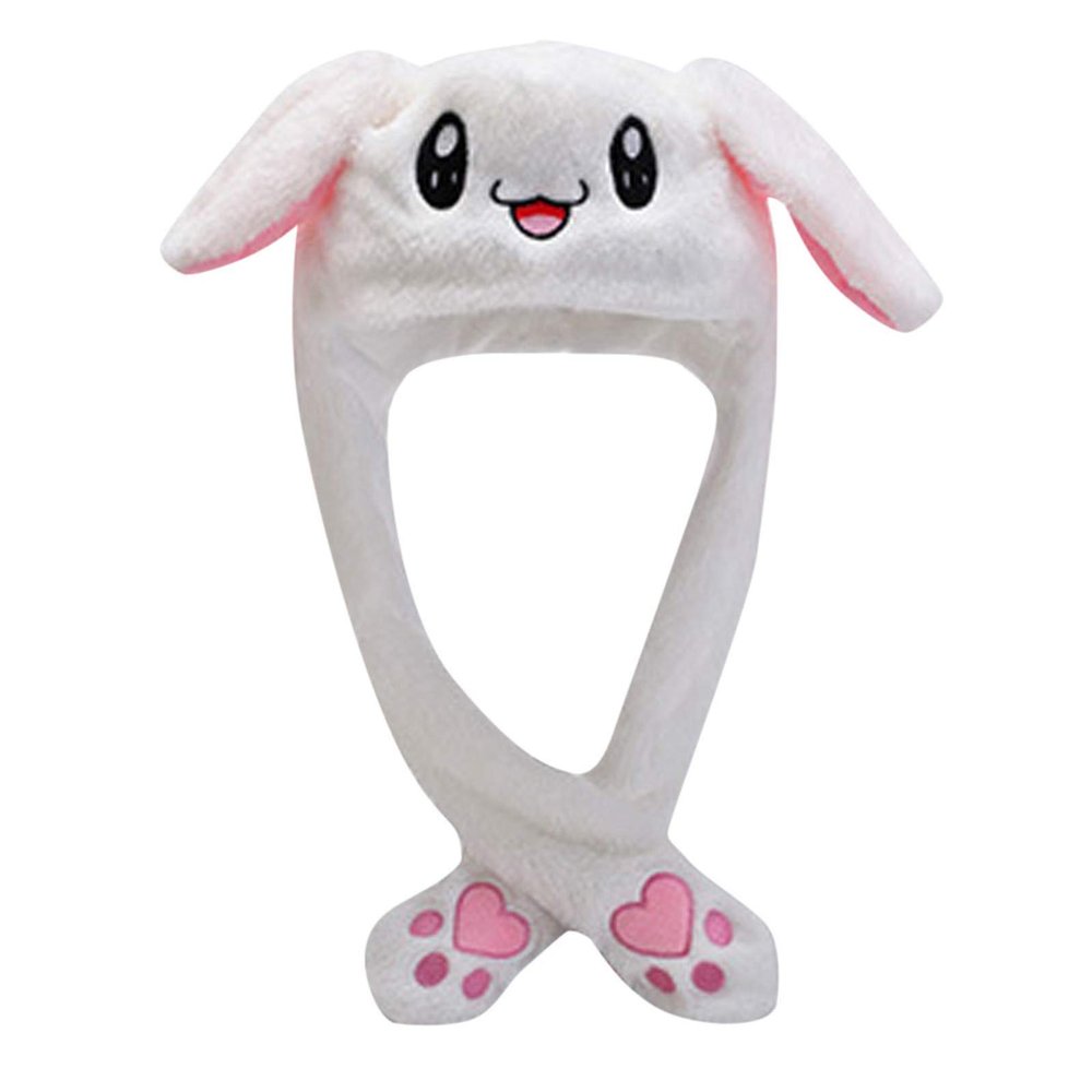 YOMEESOUL Cute Bunny Hat with Moving Ears Kawaii Accessories for Girls, Christmas Easter Party Cosplay Plush Rabbit Hats (White)