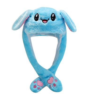 YOMEESOUL Cute Bunny Hat with Moving Ears Kawaii Accessories for Girls, Christmas Easter Party Cosplay Plush Rabbit Hats (Blue)