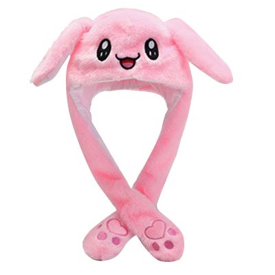 YOMEESOUL Cute Bunny Hat with Moving Ears Kawaii Accessories for Girls, Christmas Easter Party Cosplay Plush Rabbit Hats (Pink)