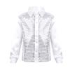 CHICTRY Boy's Sequin Shirts Long Sleeve Button Down Shiny Shirt Disco Hip Hop Jazz Dance Party Choir Costume White 12-14 Years view 1