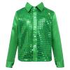 CHICTRY Boy's Sequin Shirts Long Sleeve Button Down Shiny Shirt Disco Hip Hop Jazz Dance Party Choir Costume Green 12-14 Years view 1