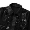 CHICTRY Boy's Sequin Shirts Long Sleeve Button Down Shiny Shirt Disco Hip Hop Jazz Dance Party Choir Costume Black 8-10 Years view 3