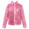CHICTRY Boy's Sequin Shirts Long Sleeve Button Down Shiny Shirt Disco Hip Hop Jazz Dance Party Choir Costume Pink 12-14 Years view 1