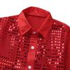 CHICTRY Boy's Sequin Shirts Long Sleeve Button Down Shiny Shirt Disco Hip Hop Jazz Dance Party Choir Costume Red 10-12 Years view 4