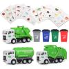 FIVEDAOGANG Garbage Truck Toy, 3 Pack Friction Powered Waste Management Garbage Truck Game with Front Load Dumpster, Back Dump Garbage,4 Trash Bins with 108 pcs Trash Cards, Gift for 3+ Years Old Kids view 1