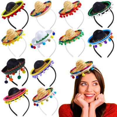 Mumufy 12 Pcs Mexican Sombrero Headband Hats Bulk for Adults Mini Fiesta Hats with Fabric Cinco De Mayo Party Decorations(Classic)