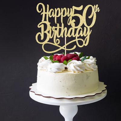Gold Glitter Happy 50th Birthday Cake Topper,Cheers to 50 Years,happy 50th Birthday Cake Topper,50th Anniversary Cake Topper men and women 50 years old happy birthday Party Decoration