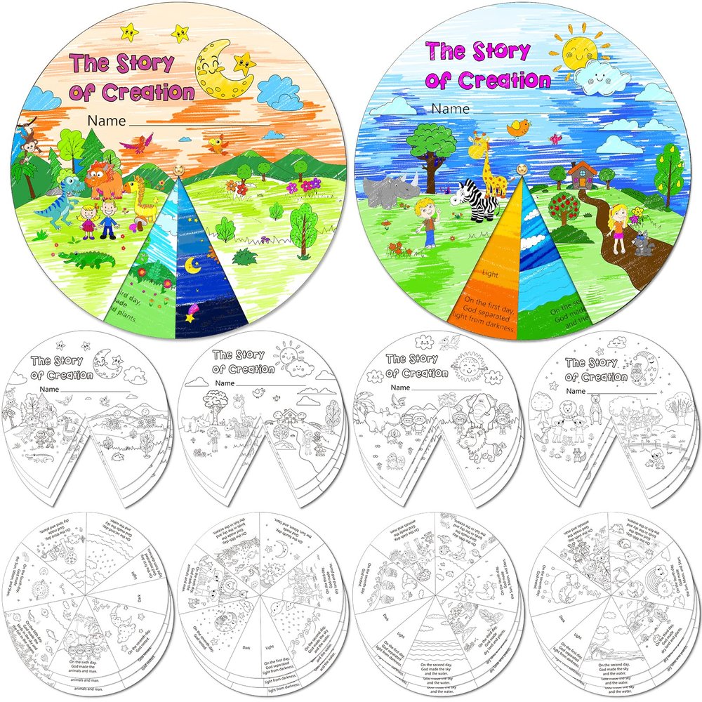 12 Sets DIY Religious Crafts Church Youth Group Fun Sunday School Activities Make Your Own The Story of Jesus Creation Wheel Vacation Bible School Crafts
