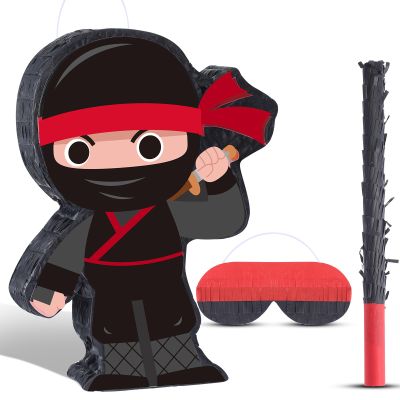 Ninja Piata Mini with Blindfold for Birthday Party Supplies, Bat and Filler for Birthday Party Decorations, Boys Girls and Adults Game Warrior Halloween Favors