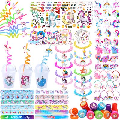 Moncinday 220Pcs Unicorn party favors for kids, Unicorns Theme Birthday party decoration with bracelet Tattoos for goodies bag Fillers Carnival Prizes, Pinata Filler