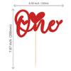 1Pcs One Cake Topper with Glitter Love Heart 1st Valentine's Day Baby Shower Cake Picks Valentine's Day Theme Wedding Baby Shower Kids 1st Birthday Party Cake Decorations Supplies Red view 2