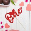 1Pcs One Cake Topper with Glitter Love Heart 1st Valentine's Day Baby Shower Cake Picks Valentine's Day Theme Wedding Baby Shower Kids 1st Birthday Party Cake Decorations Supplies Red view 3