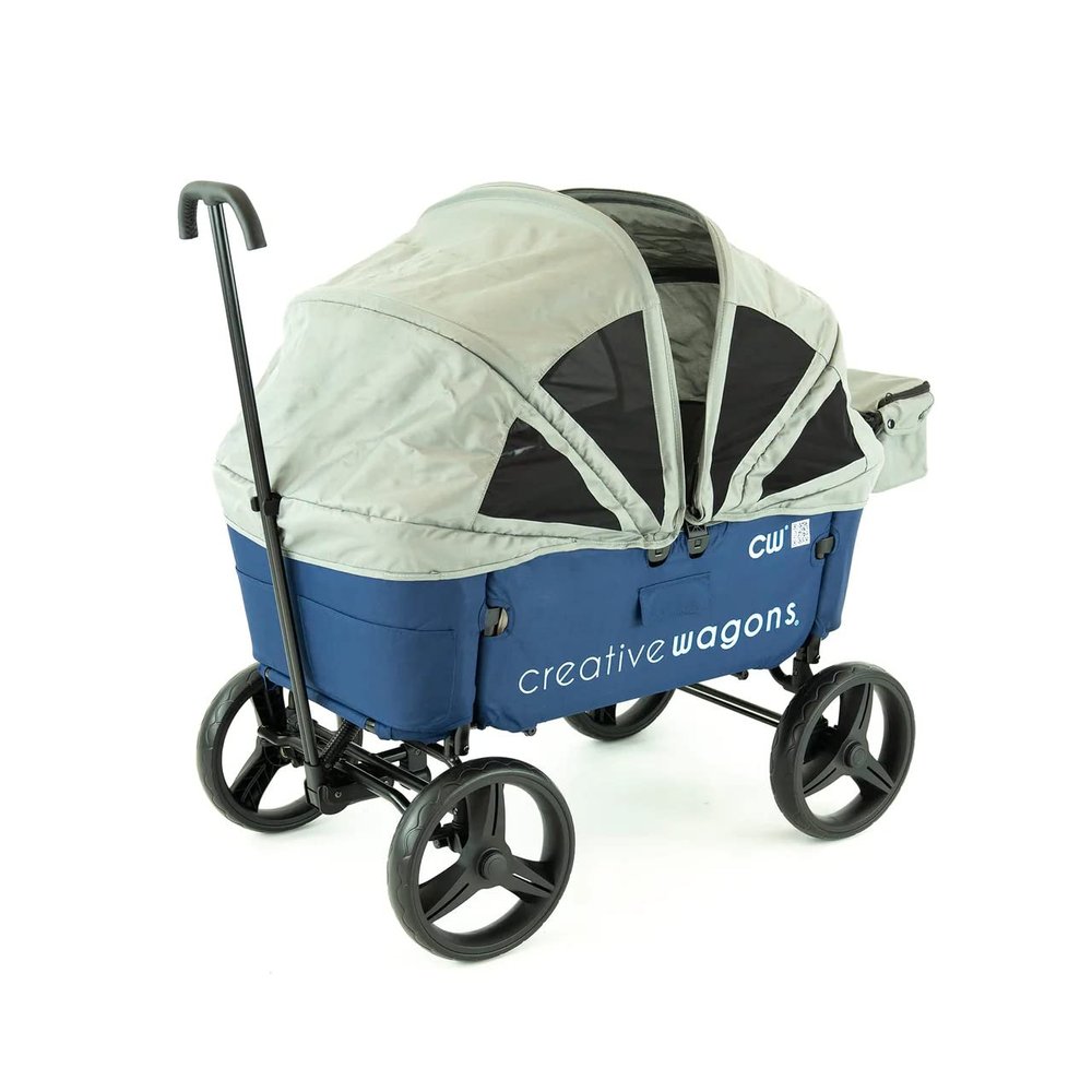 Creative Outdoor Foldable Stroller Wagon Buggy - Converts to Bench - Wagon Stroller for Kids - Removable Canopy - All-Terrain Wheels - Blue