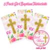 BkeeCten Baby Girl Baptism Tablecloths - 3-Packs Pink Newborn Baby Girl Baptism Party Tablecovers Decor Flower Disposable Plastic Waterproof Rectangle Tablecloths God Bless First Communion Table Cover view 3
