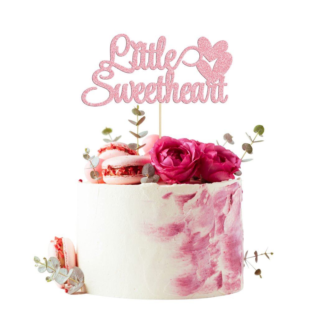 1Pcs Little Sweetheart Cake Topper Pink Glitter Sweet Love Wedding Bridal Shower Valentine's Day Cake Picks Valentine's Day Theme Baby Shower Kids Birthday Party Cake Decorations Supplies