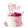 1Pcs Valentine's Day One Cake Topper with Heart Pink Glitter Sweet Love First Valentines Cake Picks Decorations for 1st Valentine's Day Theme Wedding Bridal Shower Birthday Party Supplies view 1