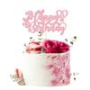 1 Pack Happy Birthday Cake Topper with Love Heart Glitter Valentine's Day Cake Picks Love Theme Baby Shower Kids Birthday Party Cake Decorations Supplies Pink view 1