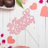1 Pack Happy Birthday Cake Topper with Love Heart Glitter Valentine's Day Cake Picks Love Theme Baby Shower Kids Birthday Party Cake Decorations Supplies Pink view 3