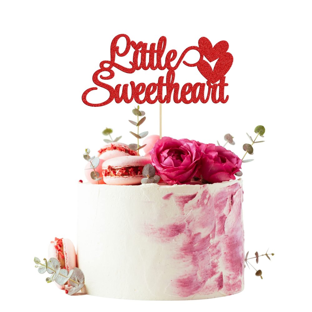 1Pcs Little Sweetheart Cake Topper Red Glitter Sweet Love Wedding Bridal Shower Valentine's Day Cake Picks Valentine's Day Theme Baby Shower Kids Birthday Party Cake Decorations Supplies
