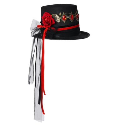 BLESSUME Steampunk Top Hat with Glasses for Carnival Halloween Theme Party (Medium, Black&Red)