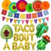 26 PCS Taco Bout a Baby Decoration - Fiesta Baby Shower Decorations Include Taco Bout a Baby Balloons Paper Fans Fiesta Banner Cactus Avocado Foil Balloons view 1