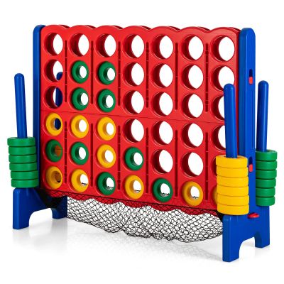 KOTEK Giant 4-in-a-Row Game, 3.5 Feet Tall Jumbo 4-to-Score Family Fun Game w/Quick-Release Sliders & 42 Large Rings, Oversized Connect Plastic Yard Game Outdoor for Kids & Adults (with Mesh Pocket)