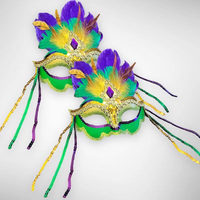 LUX TRENDS Set of 2 Mardi Gras Masquerade Mask Feathers Venetian Carnival Mask for Carnival Halloween Cosplay Party for Women (Feather)